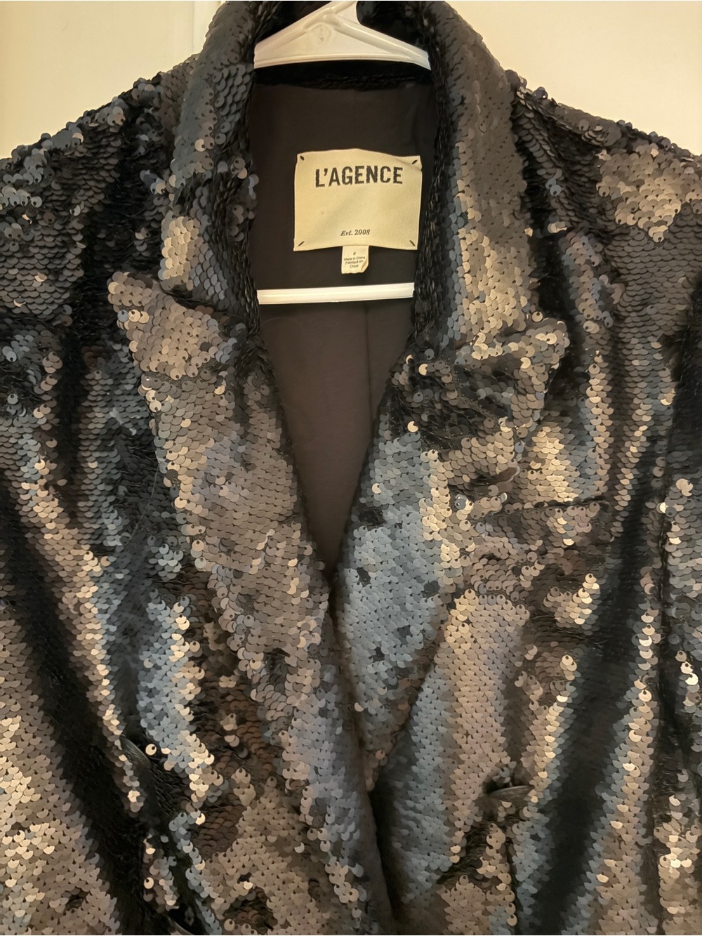 L'AGENCE Black Sequin Blazer Jacket